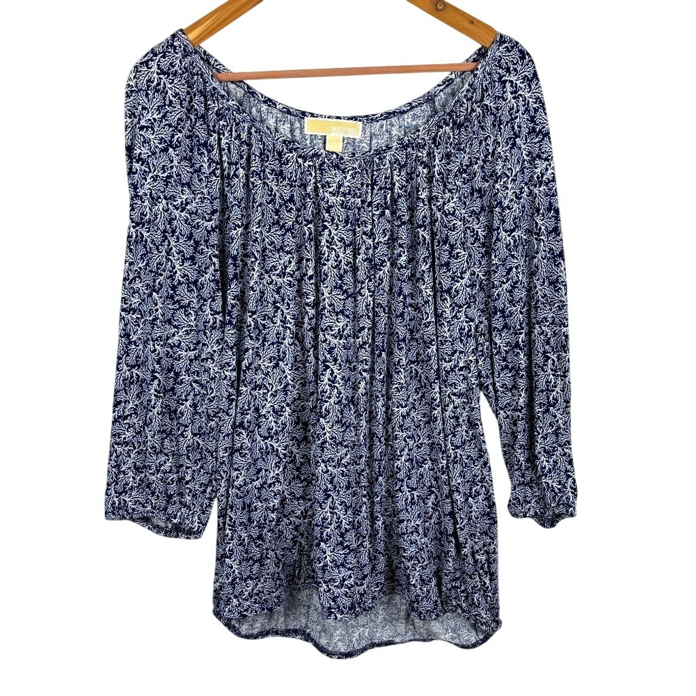 Michael Kors Women's ¾ Sleeve Scoop Neck Blouse Top Sz 1X Coastal Beachy Comfort